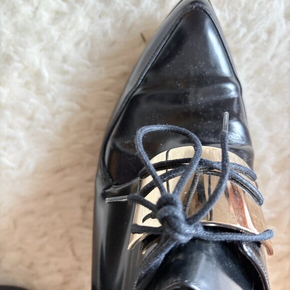 Jason Wu Black Patent Leather Lace-Up Heels Silver Hardware Chunky Heel 7.5 - Picture 4 of 7